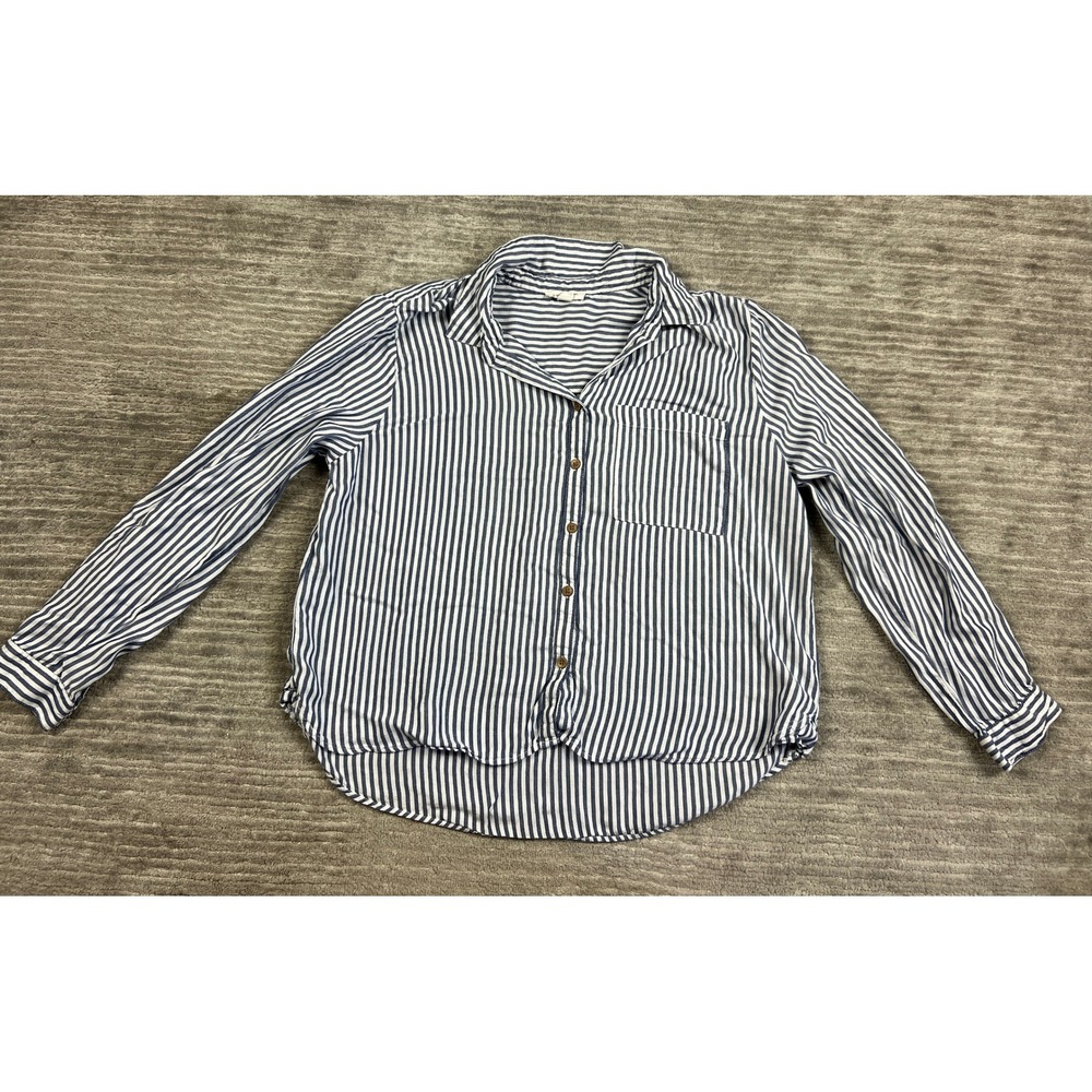 Beachlunchlounge Button Down Women XL Blue White Striped Rayon Lyocell Relaxed